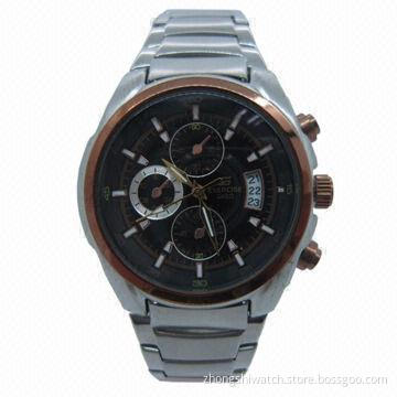 Metal Watch in Silver, Rosegod Tone-alloy Case and Stainless Steel Band, Japanese Quartz Movement